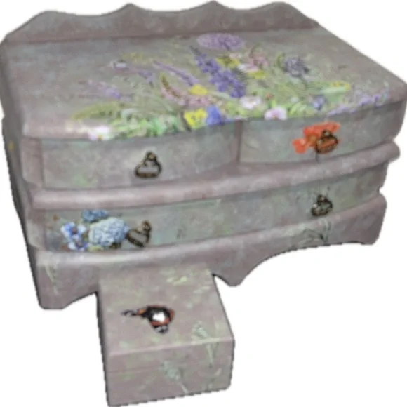 Faux Stone Finish Floral Jewelry Box with Bonus Trinket Box